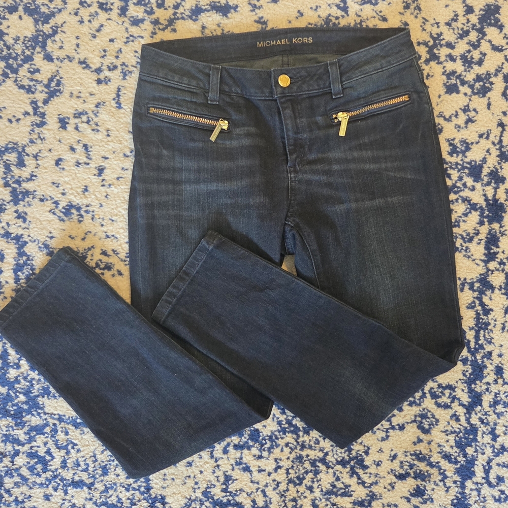 Michael Kors Navy Skinny Jeans with Gold Accents